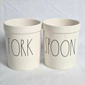 Rae Dunn Fork & Spoon Ceramic Utensil Holders 6” Tall